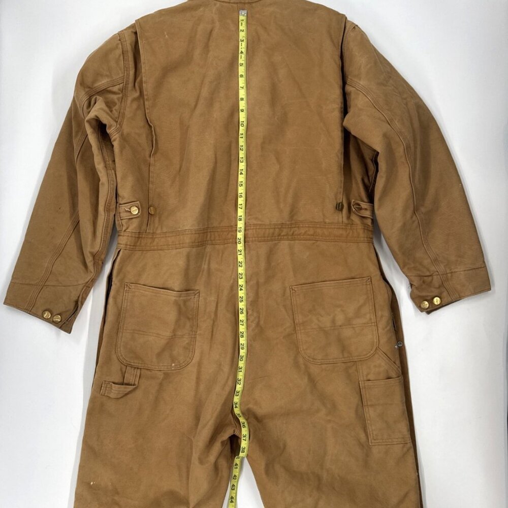 Vintage Carhartt Coveralls Quilted Insulated Duck Tan Mens 48 Red Lined X01 BRN - Picture 9 of 16
